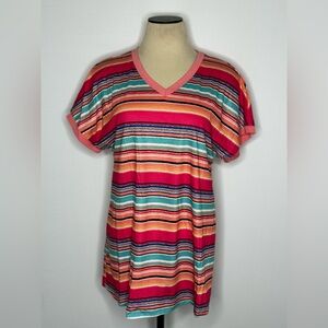 Striped Multicolor V-Neck Women's Top